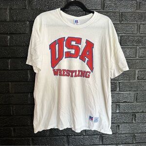 Vintage Russell Athletic White USA Olympic  Wrestling Tee Size 2X